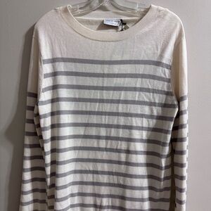 Tiger of Sweden Striped Crewneck Sweater in Cream and Gray
